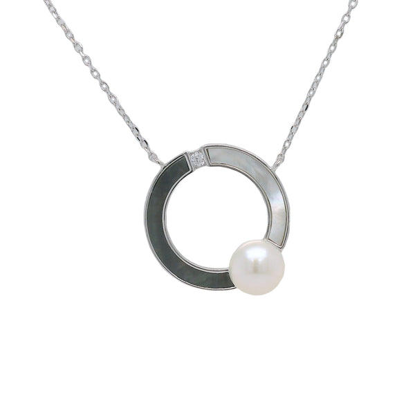 Silver CZ Pearl Hoop Necklace