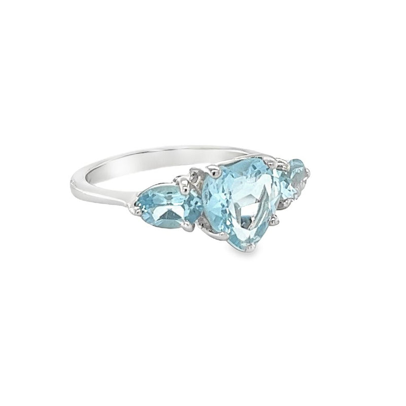 Silver Heart Cut Blue Topaz Ring side