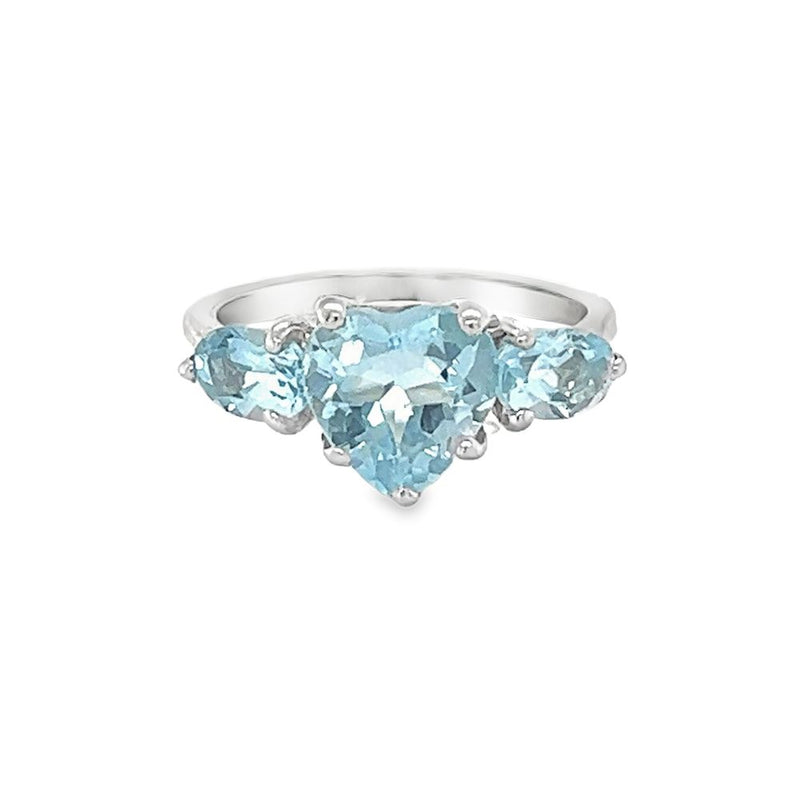 Silver Heart Cut Blue Topaz Ring