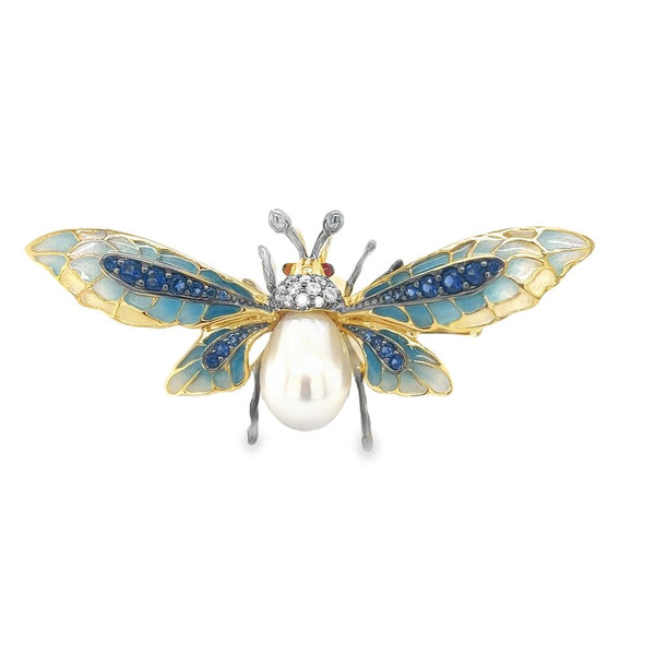 Butterfly Gold Plated Silver & Enamel Brooch & Pendant