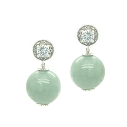 Silver Green Jade Ball & Marcasite & Drop Earrings