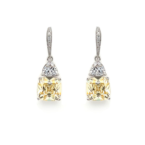 Sterling Silver Canary & White CZ Drop Earring