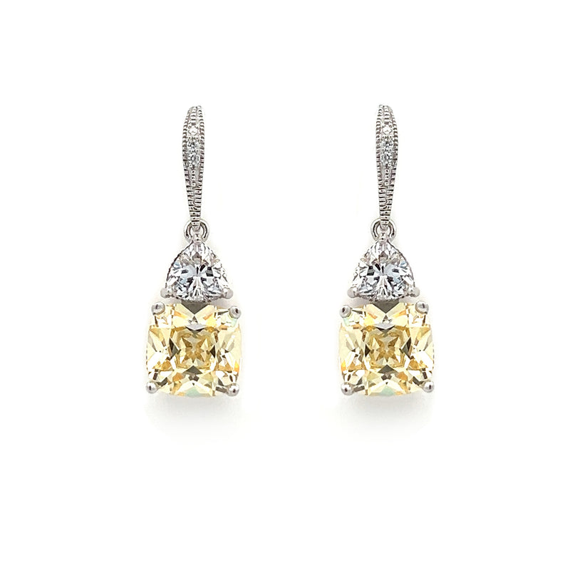 Sterling Silver Canary & White CZ Drop Earring