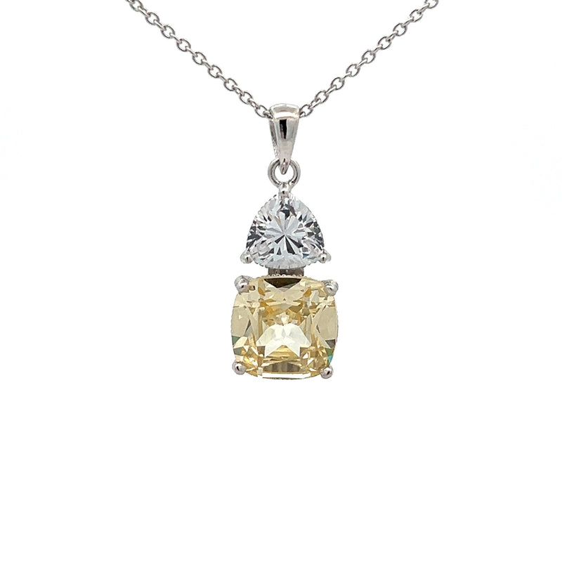 Silver Canary Yellow & White CZ Necklace