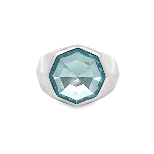 Silver Octagonal Blue Topaz Signet Ring