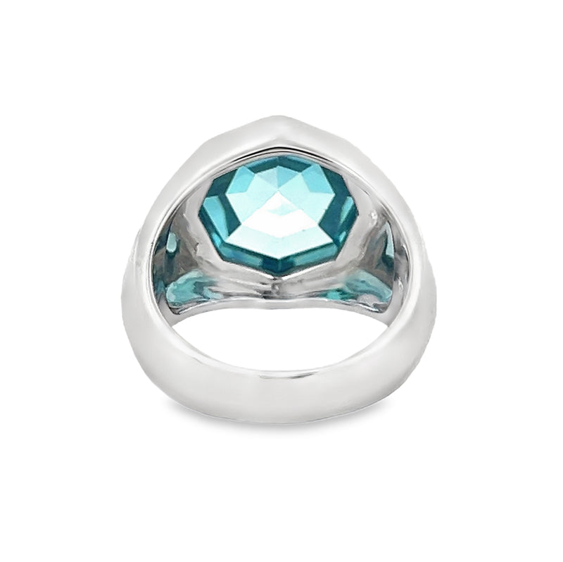 Silver Octagonal Blue Topaz Signet Ring REAR