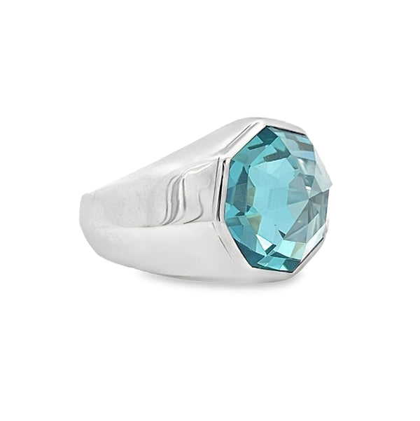 Silver Octagonal Blue Topaz Signet Ring side