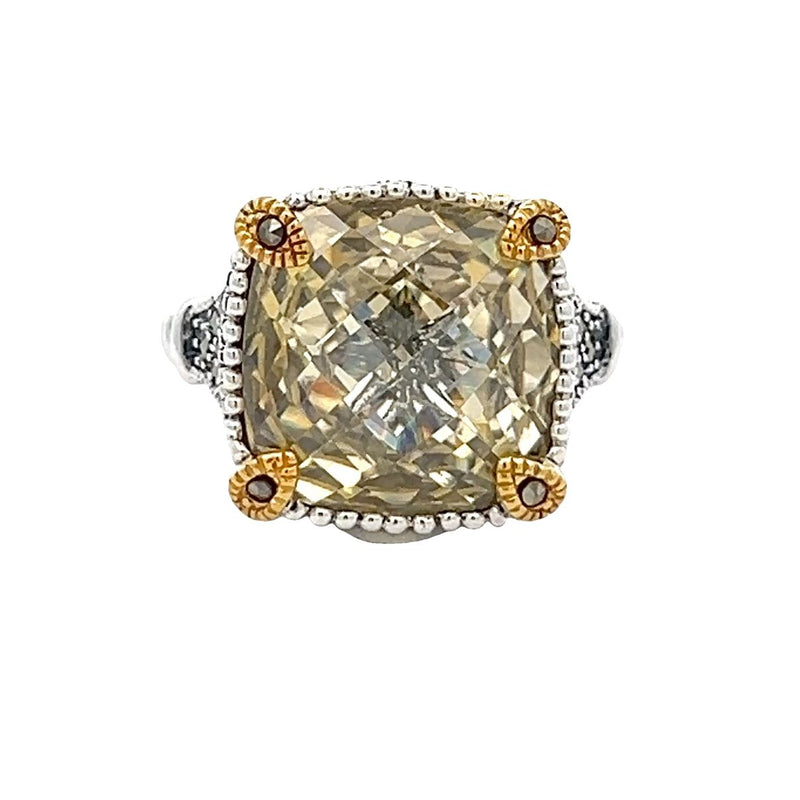 Silver Canary Yellow CZ Cushion Ring 