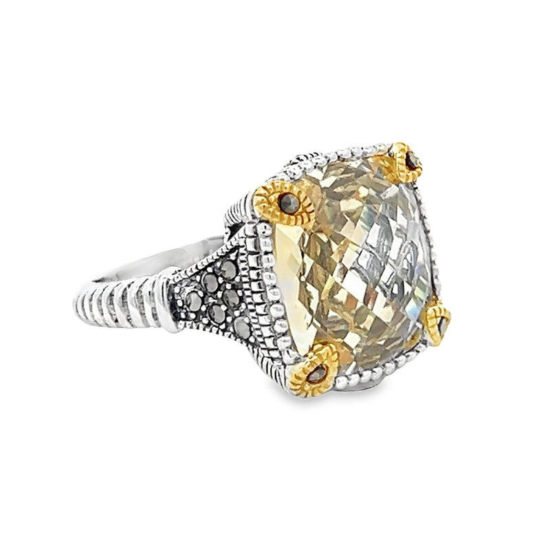 Silver Canary Yellow CZ Cushion Ring side