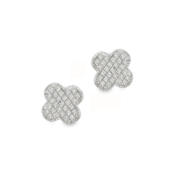 Silver Pave CZ Clover Stud Earring