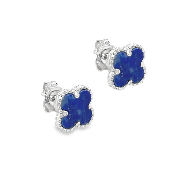 Silver Lapis Clover Stud Earring SIDE