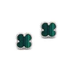 Silver Malachite Clover Stud Earring