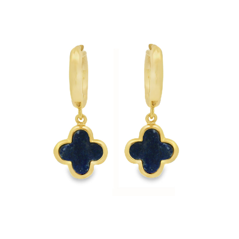 Silver Gold Plated Lapis Clover Huggy Earrings