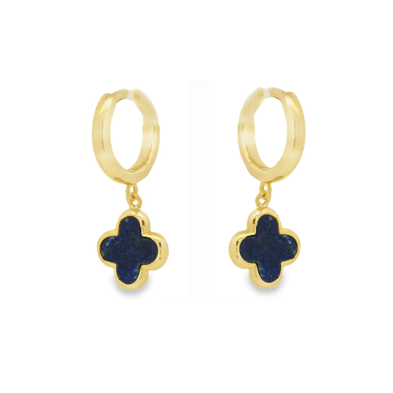 Silver Gold Plated Lapis Clover Huggy Earrings