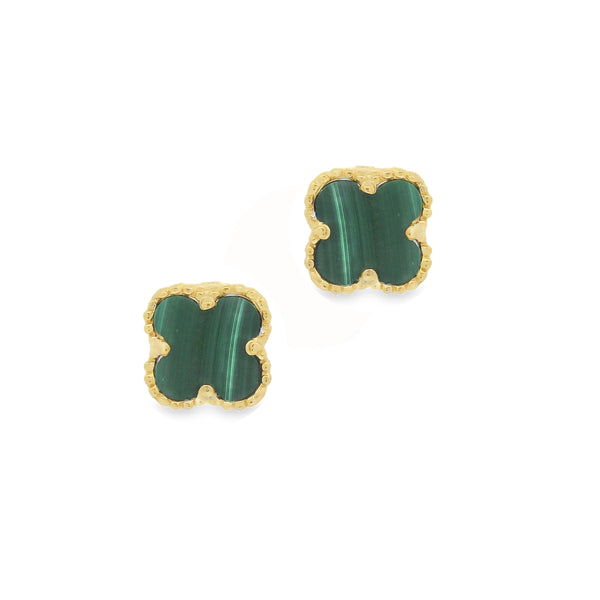 Silver GP Malachite Clover Stud Earring