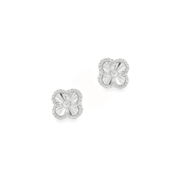 Silver Faceted Clover Stud Earring