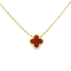 Silver Gold Plated Red Agate Clover Necklace