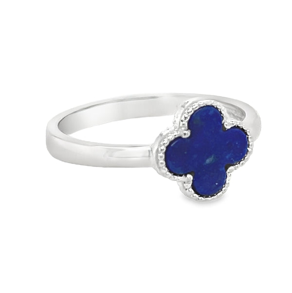 Silver Lapis Clover Ring side