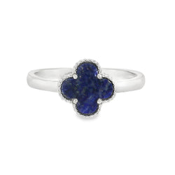 Silver Lapis Clover Ring