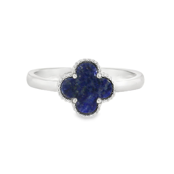 Silver Lapis Clover Ring