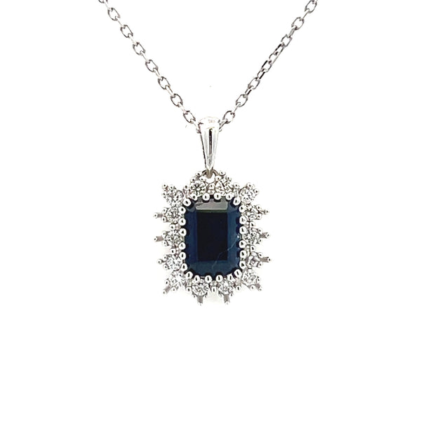 9ct White Gold Sapphire & Diamond Pendant