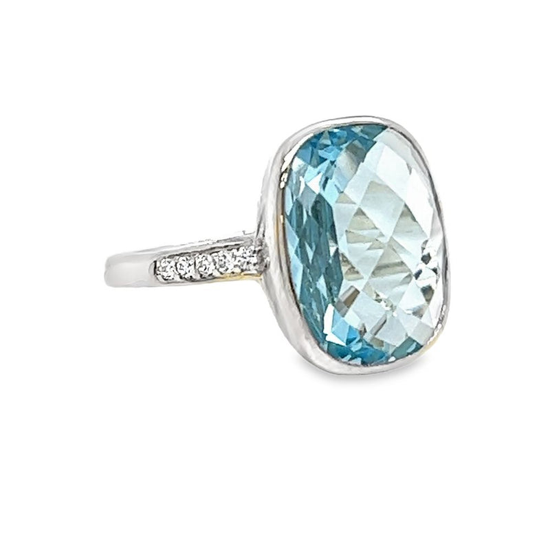 Silver Blue & White Topaz Oblong Cushion Ring side