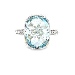 Silver Blue & White Topaz Oblong Cushion Ring