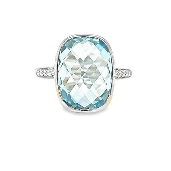 Silver Blue & White Topaz Oblong Cushion Ring