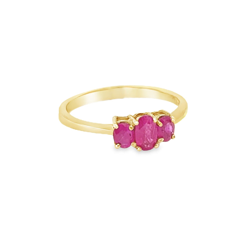 Ruby 3 Stone Ring 9ct Yellow Gold side