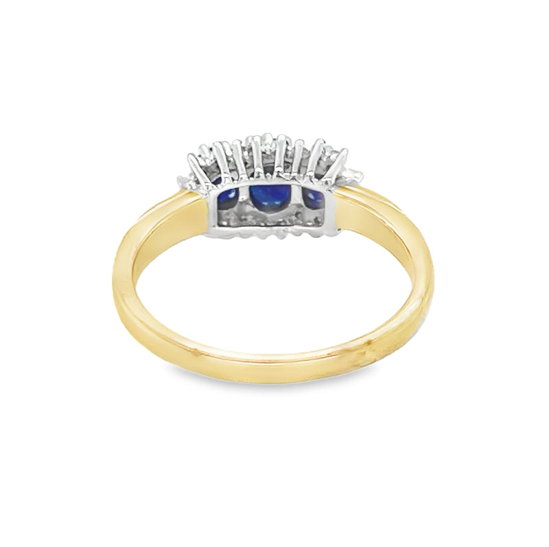 Sapphire & Diamond 3 Stone Cluster Ring 9ct Gold rear