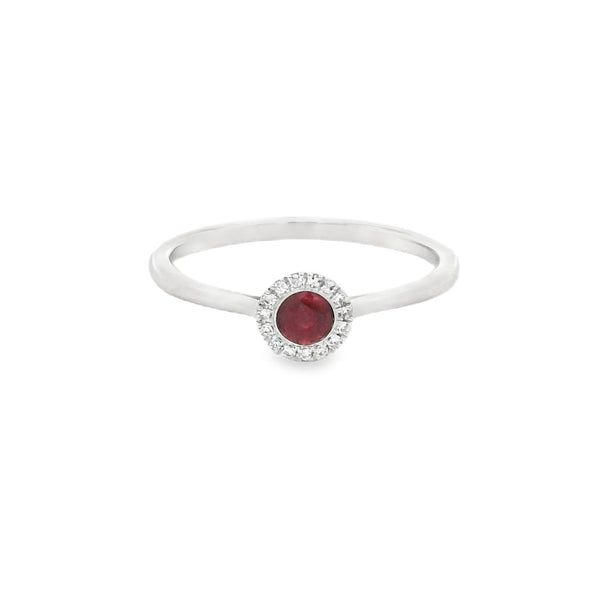 Round Ruby Halo Cluster Ring 9ct White Gold