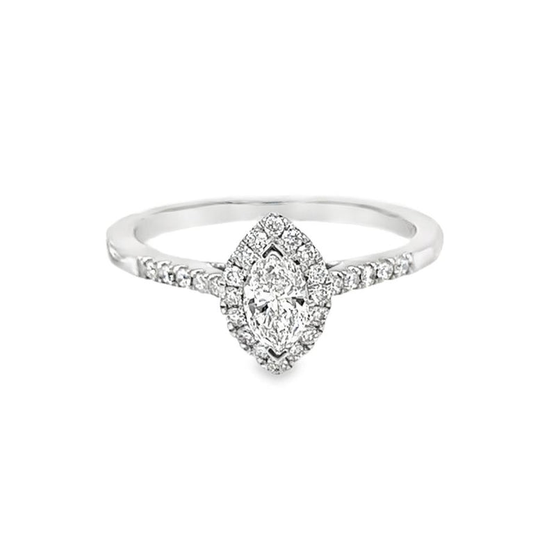 Marquise Diamond Halo Engagement Ring 0.50ct 18ct White Gold