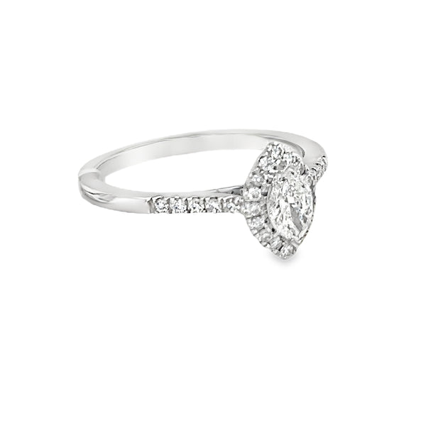 Marquise Diamond Halo Engagement Ring 0.50ct 18ct White Gold side