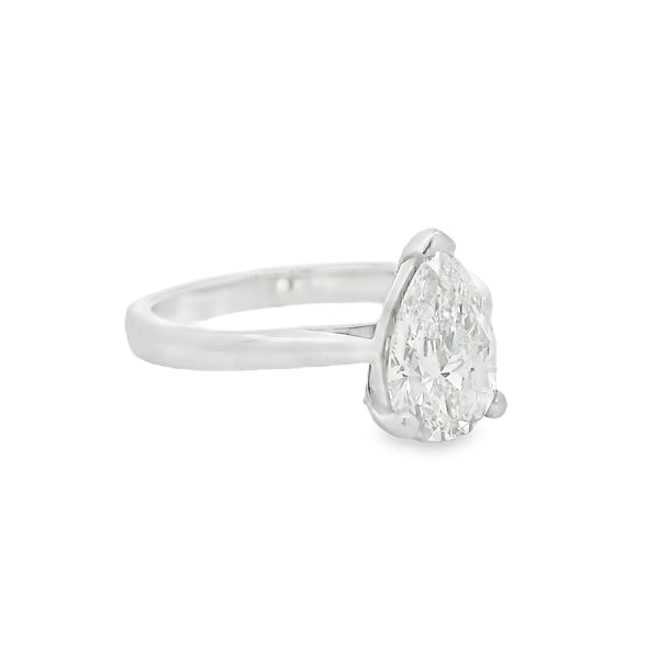 Platinum Solitaire Lab Grown Pear Diamond Engagement Ring 1.59ct SIDE
