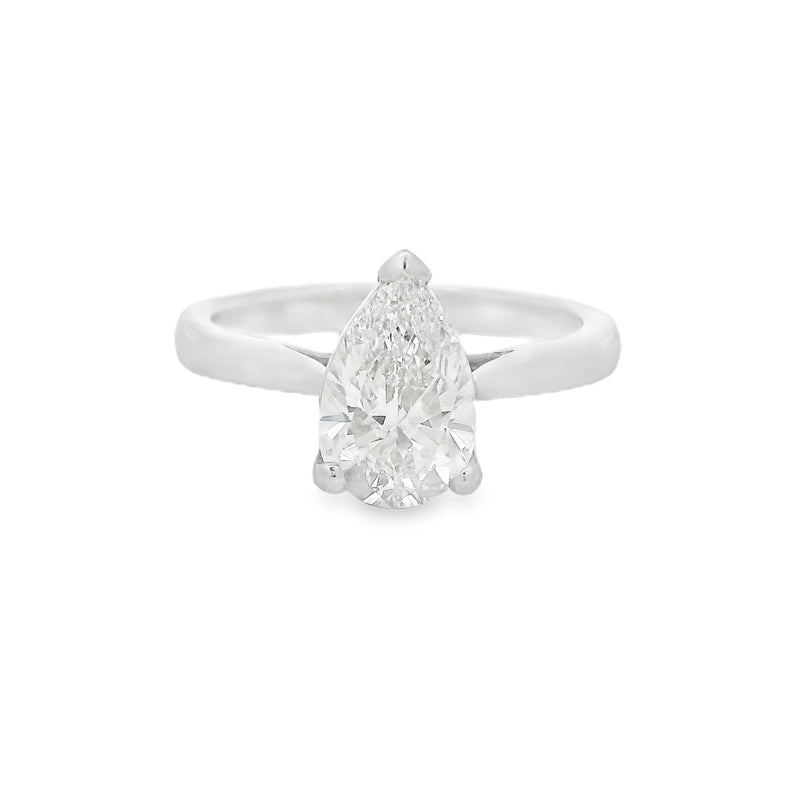 Platinum Solitaire Lab Grown Pear Diamond Engagement Ring 1.59ct