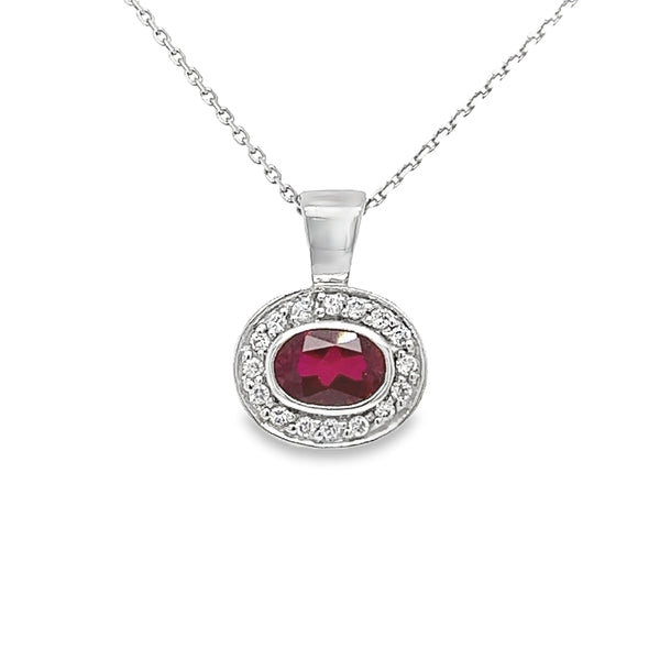 9ct White Gold Synthetic Ruby & CZ Necklace