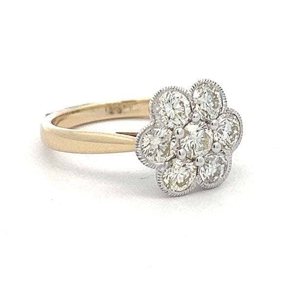 Diamond Daisy Engagement Ring 1.60ct 14ct Yellow Gold side