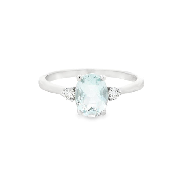 Aquamarine & Diamond 3 Stone Ring 9ct White Gold