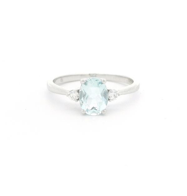 Aquamarine & Diamond 3 Stone Ring 9ct White Gold