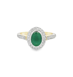 Emerald & Diamond Oval Cluster Ring 9ct Gold