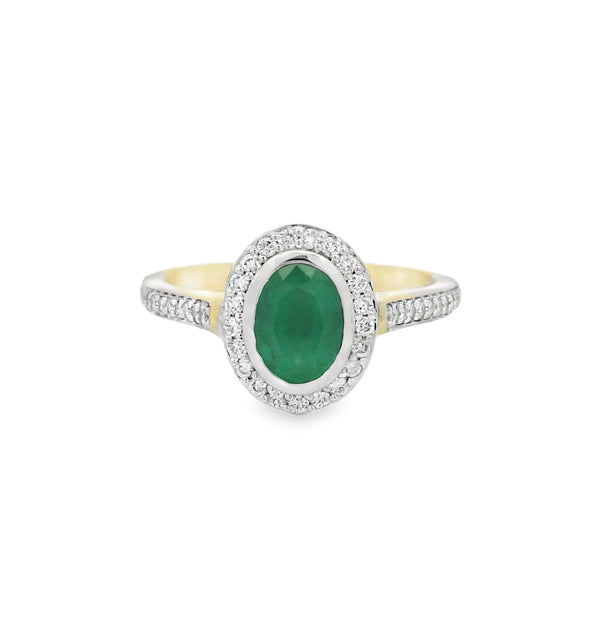 Emerald & Diamond Oval Cluster Ring 9ct Gold