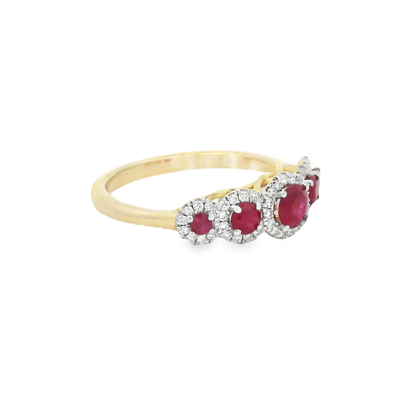 Ruby & Diamond Graduated Cluster Ring 9ct Gold