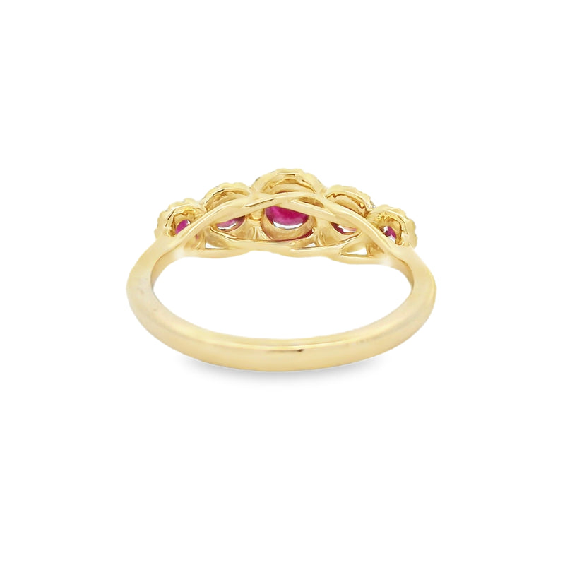 Ruby & Diamond Graduated Cluster Ring 9ct Gold