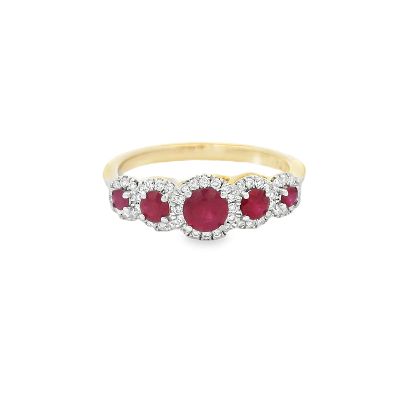 Ruby & Diamond Graduated Cluster Ring 9ct Gold