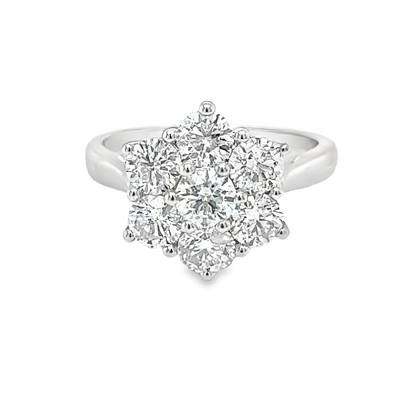 Diamond 2.00ct Daisy Cluster Ring 9ct White Gold