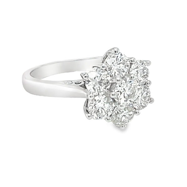 Diamond 2.00ct Daisy Cluster Ring 9ct White Gold side