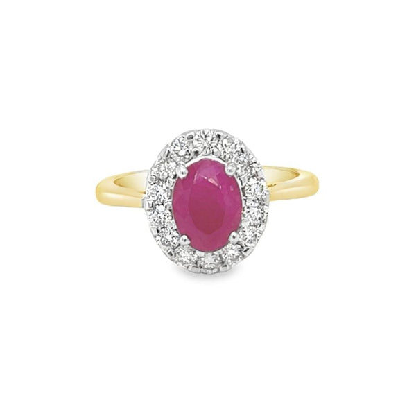 Ruby & Diamond Oval Cluster Ring 9ct Gold