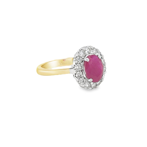 Ruby & Diamond Oval Cluster Ring 9ct Gold