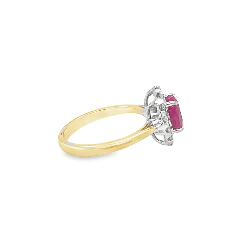 Ruby & Diamond Oval Cluster Ring 9ct Gold