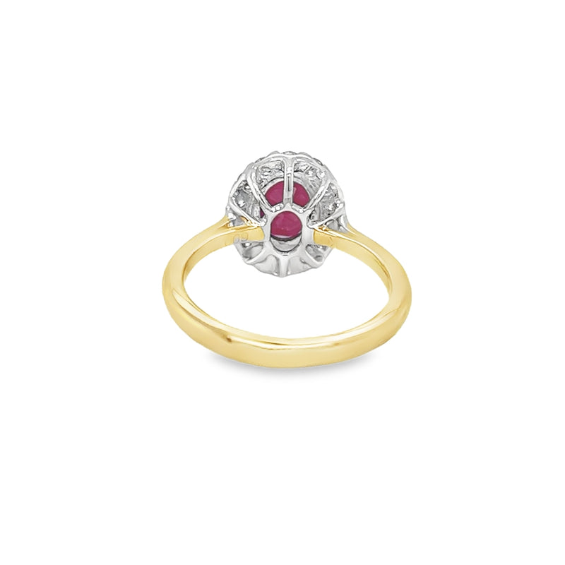 Ruby & Diamond Oval Cluster Ring 9ct Gold